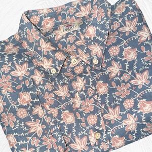 Faherty Breeze Shirt X-Large Blue Pink Floral Short Sleeve Button Down